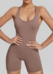 Form-Fitting Shorts Crossback Built-in Bra Sweat-Wicking Bodysuit