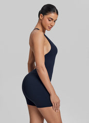 Form-Fitting Shorts Crossback Built-in Bra Sweat-Wicking Bodysuit