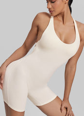 Form-Fitting Shorts Crossback Built-in Bra Sweat-Wicking Bodysuit