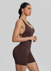 Form-Fitting Shorts Crossback Built-in Bra Sweat-Wicking Bodysuit