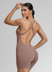 Form-Fitting Shorts Crossback Built-in Bra Sweat-Wicking Bodysuit
