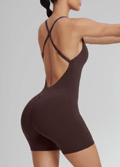 Form-Fitting Shorts Crossback Built-in Bra Sweat-Wicking Bodysuit