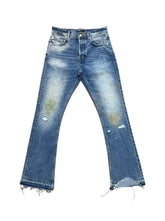 Echo Alley Burn-Washed Distressed Flare Jeans — Blue