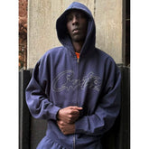 Corteiz Vibe American Street Hip Hop Embroidered Velvet Knitted Cardigan Hoodie Sportswear Men's Trendy Set Coat