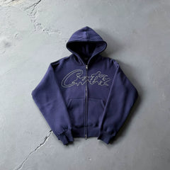 Corteiz Vibe American Street Hip Hop Embroidered Velvet Knitted Cardigan Hoodie Sportswear Men's Trendy Set Coat