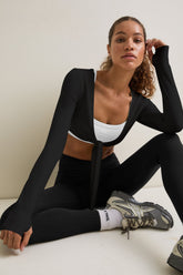 Multiway Long Sleeve Tie Top - Shadow Black