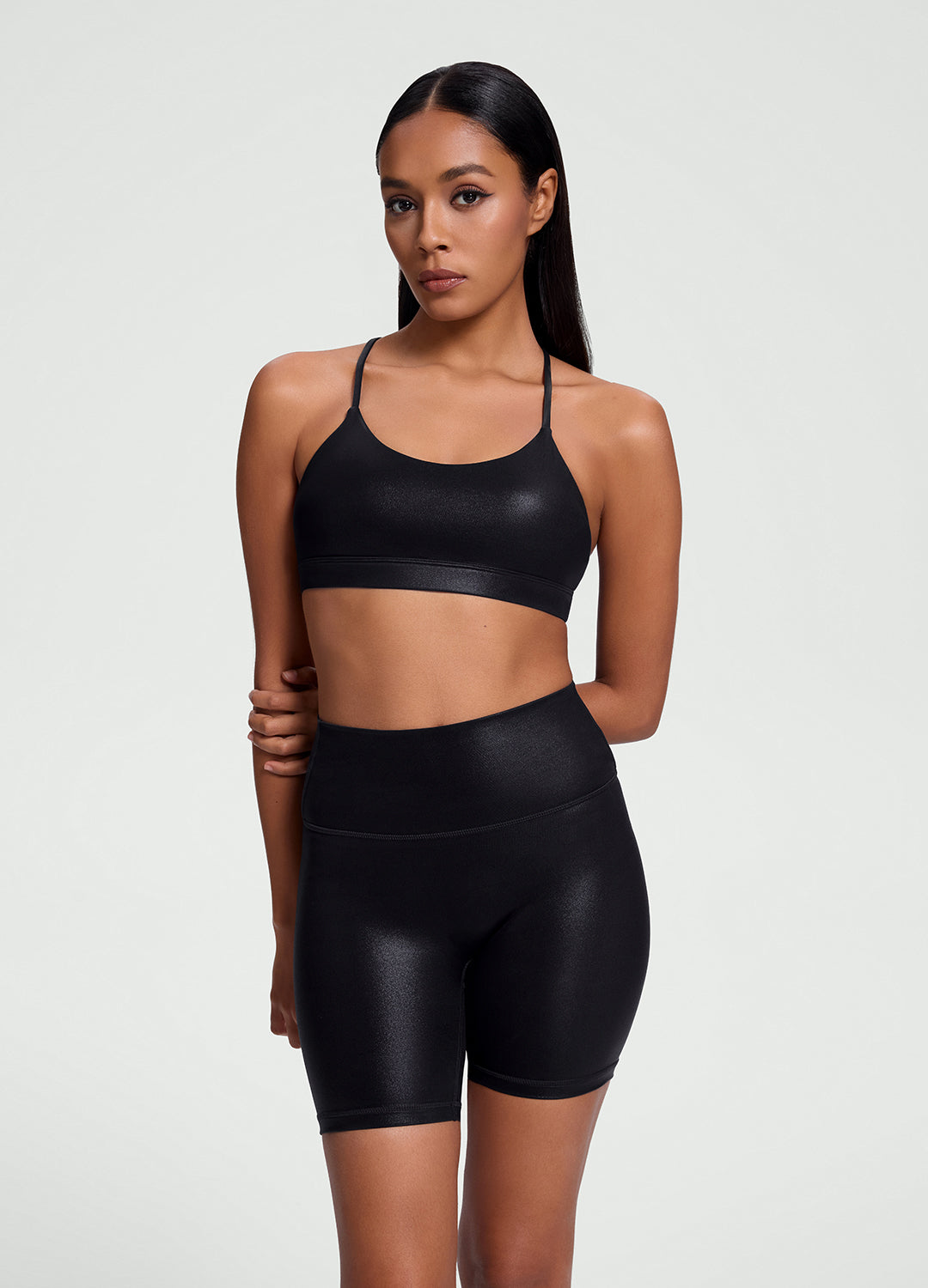 Faux Leather Crossback Top