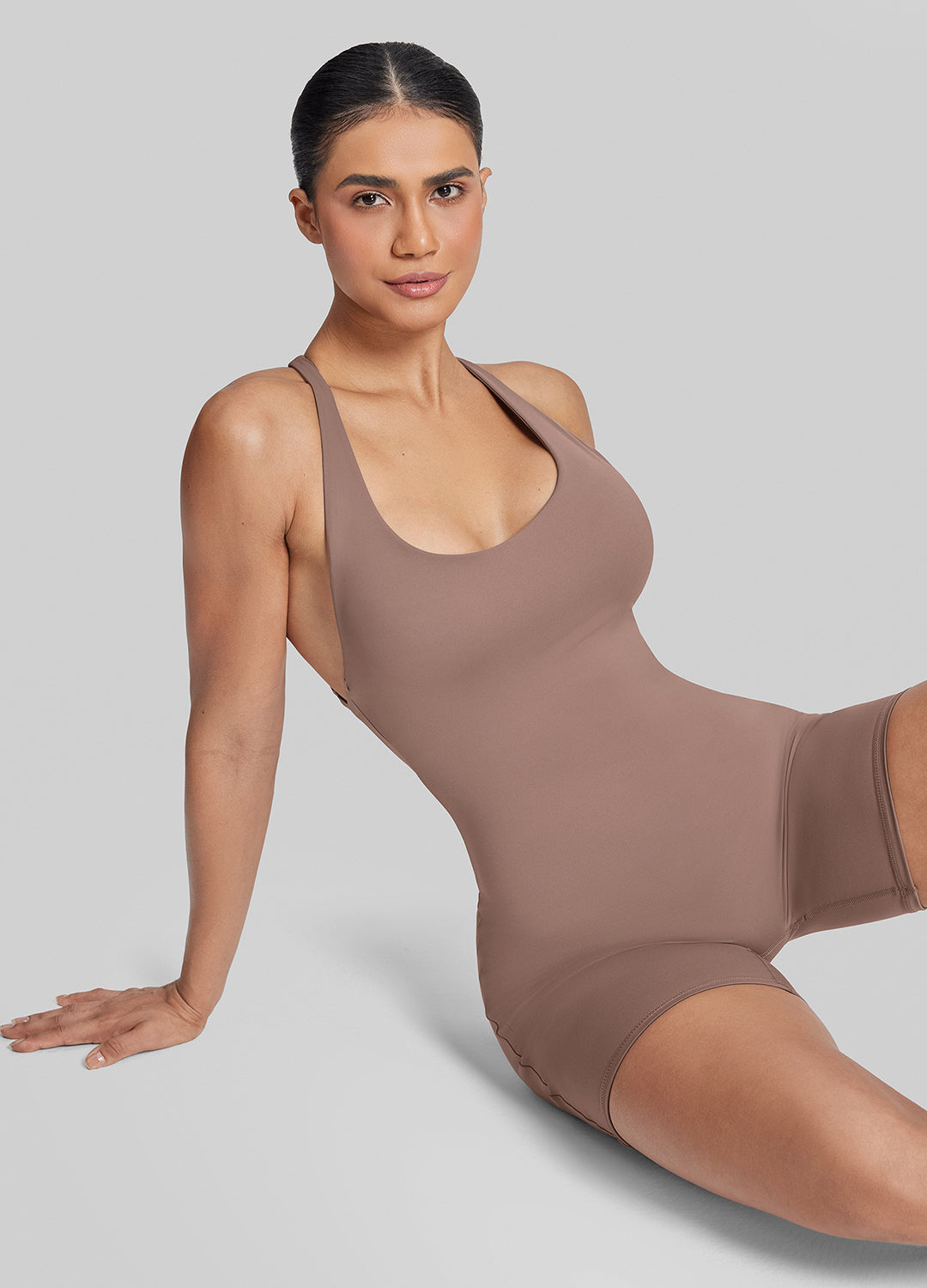 Form-Fitting Shorts Crossback Built-in Bra Sweat-Wicking Bodysuit