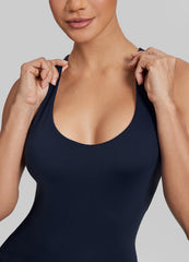Form-Fitting Shorts Crossback Built-in Bra Sweat-Wicking Bodysuit