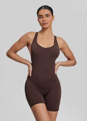 Form-Fitting Shorts Crossback Built-in Bra Sweat-Wicking Bodysuit