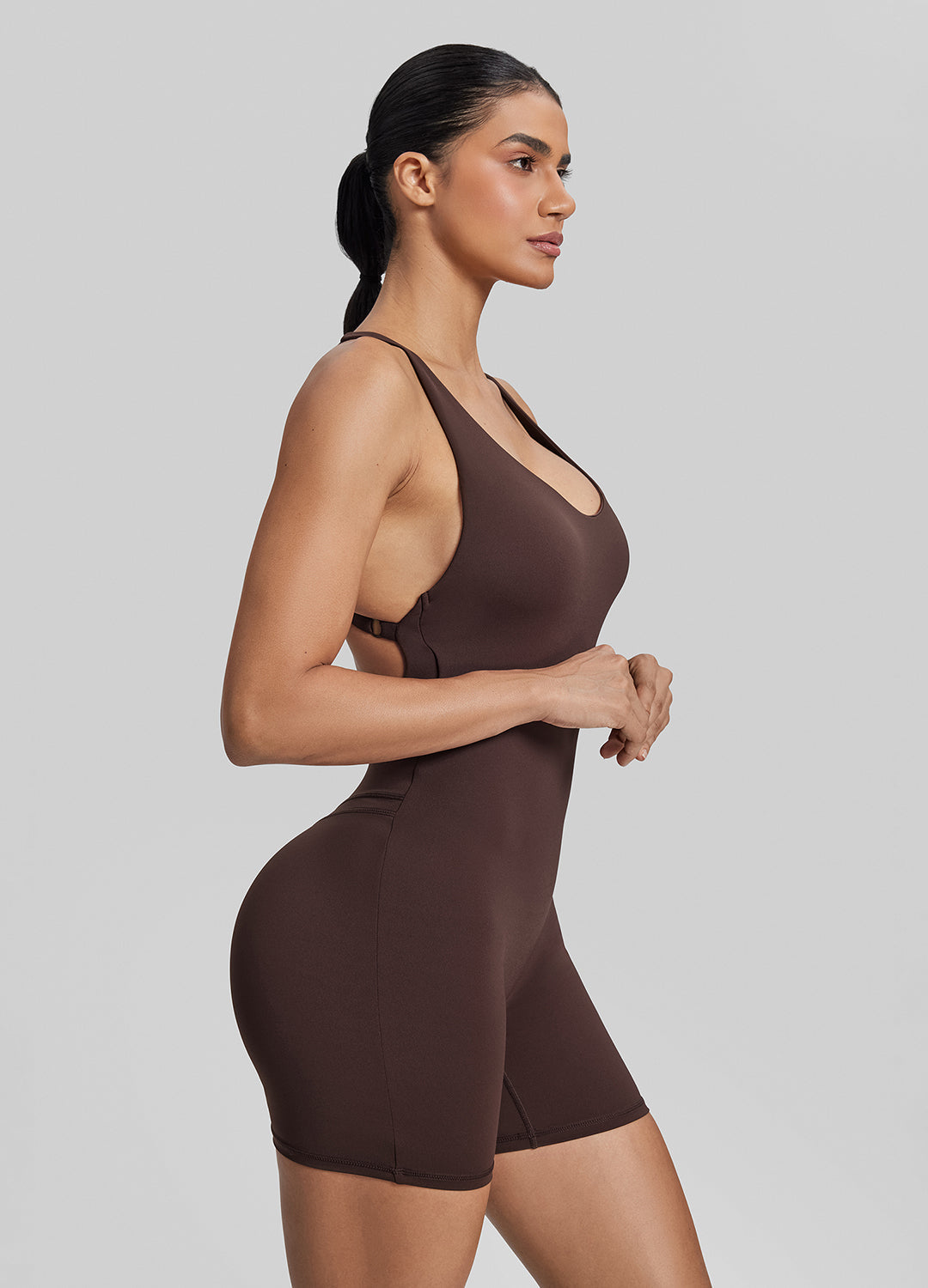 Form-Fitting Shorts Crossback Built-in Bra Sweat-Wicking Bodysuit