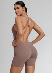 Form-Fitting Shorts Crossback Built-in Bra Sweat-Wicking Bodysuit