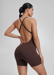 Form-Fitting Shorts Crossback Built-in Bra Sweat-Wicking Bodysuit