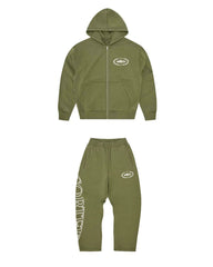 Corteiz Laurel Island Badge Zip Hoodie – Olive Green (+ Matching Pants)