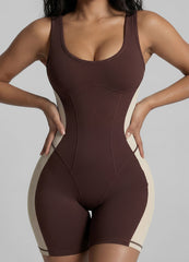 Form-Fitting Open Back Shorts Catsuit