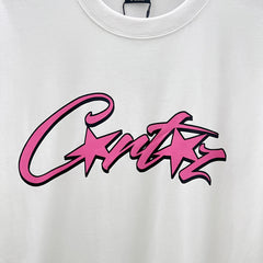 Corteiz CRTZ Script Graffiti Oversized Tee – White/Pink