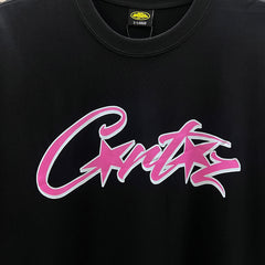 Corteiz CRTZ Script Graffiti Oversized Tee – Black/Pink