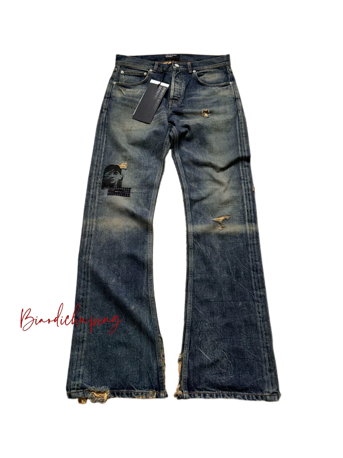 Cousin produces ERD melancholic rich second-generation six pointed star patch, distressed distressed, washed retro micro flared jeans