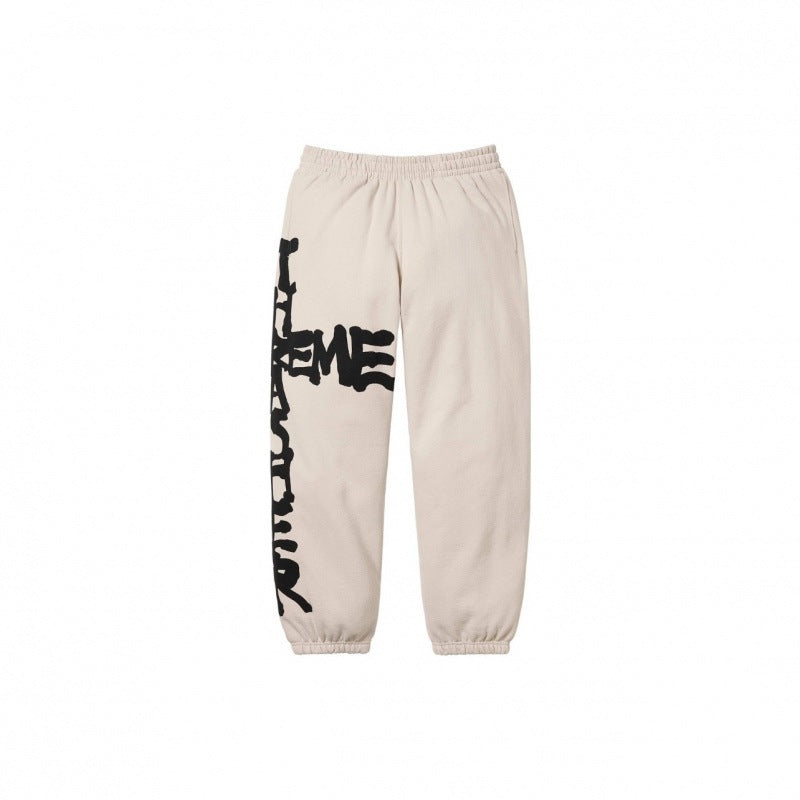 SUPREME Trendy SWEATPANTS Street Street Trendy Men's Loose Velvet Waist Pants Leg Tight Sports Pants Casual (19)