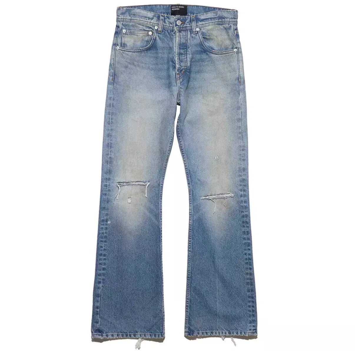 ERD 25SS Mud-Dyed Distressed Micro Flare Jeans — Washed Blue