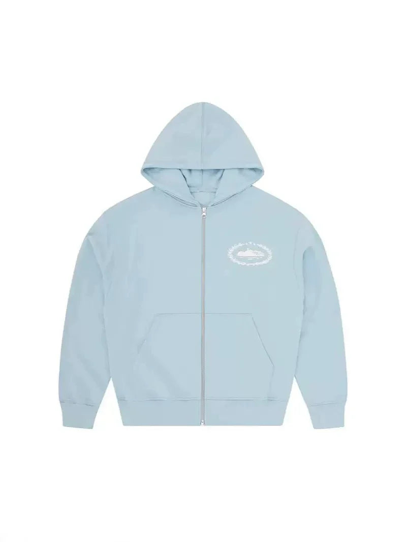 Corteiz Devil's Island Y2K zip knit hoodie set featuring European and American celebrities, hip-hop men's high street casual thick cotton pants trend (1)