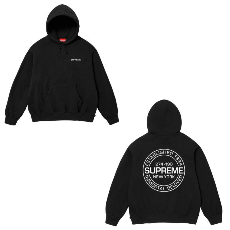 Supreme潮牌连帽卫衣男秋冬加绒宽松街头嘻哈外套纯色长袖套头衫 (15)
