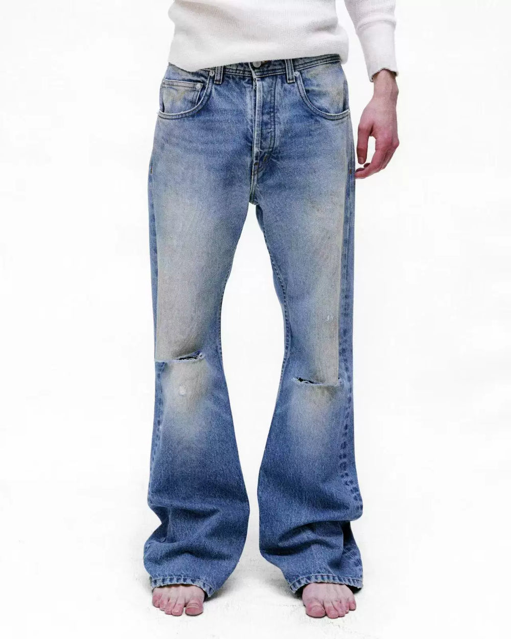 Erd25ss melancholic rich second-generation washed, worn, cut, damaged, mud dyed, slightly flared, loose jeans