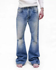 Erd25ss melancholic rich second-generation washed, worn, cut, damaged, mud dyed, slightly flared, loose jeans