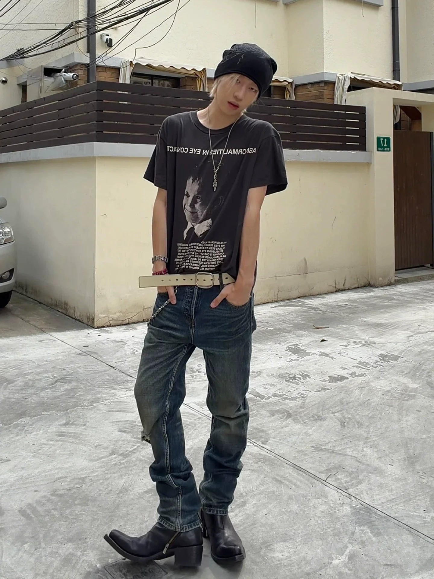 Cousin produces ERD melancholic rich second-generation washed distressed vintage blue straight leg jeans
