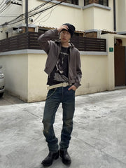 Cousin produces ERD melancholic rich second-generation washed distressed vintage blue straight leg jeans