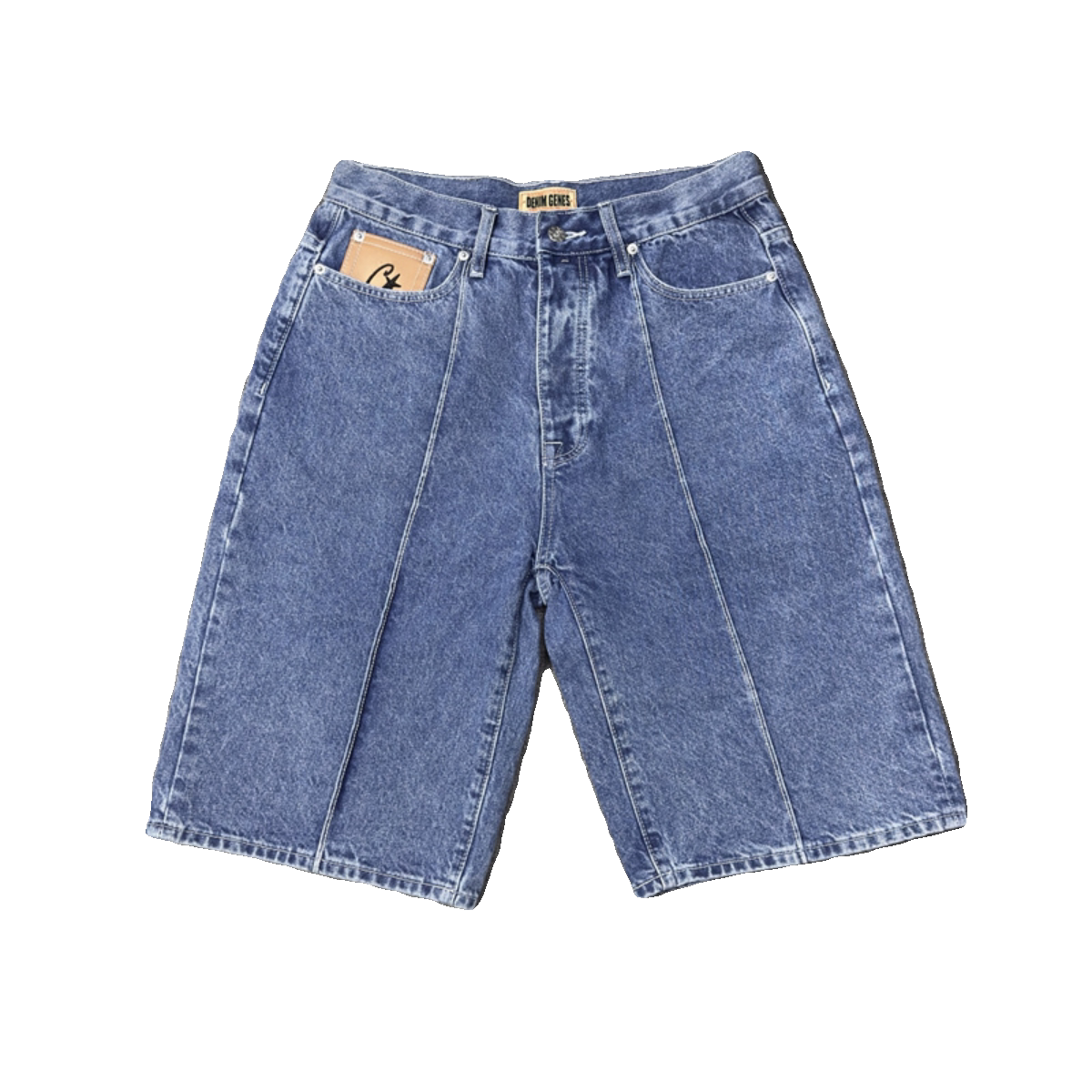 Devil's Island machine embroidered denim shorts for men's summer high street loose five quarter pants with five pointed star design mid waist denim shorts (1)