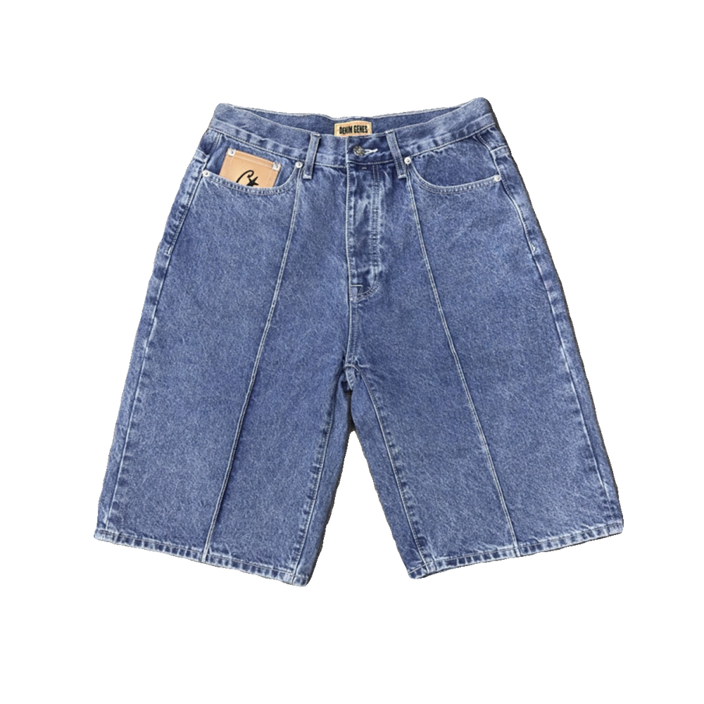 Devil's Island machine embroidered denim shorts for men's summer high street loose five quarter pants with five pointed star design mid waist denim shorts (1)