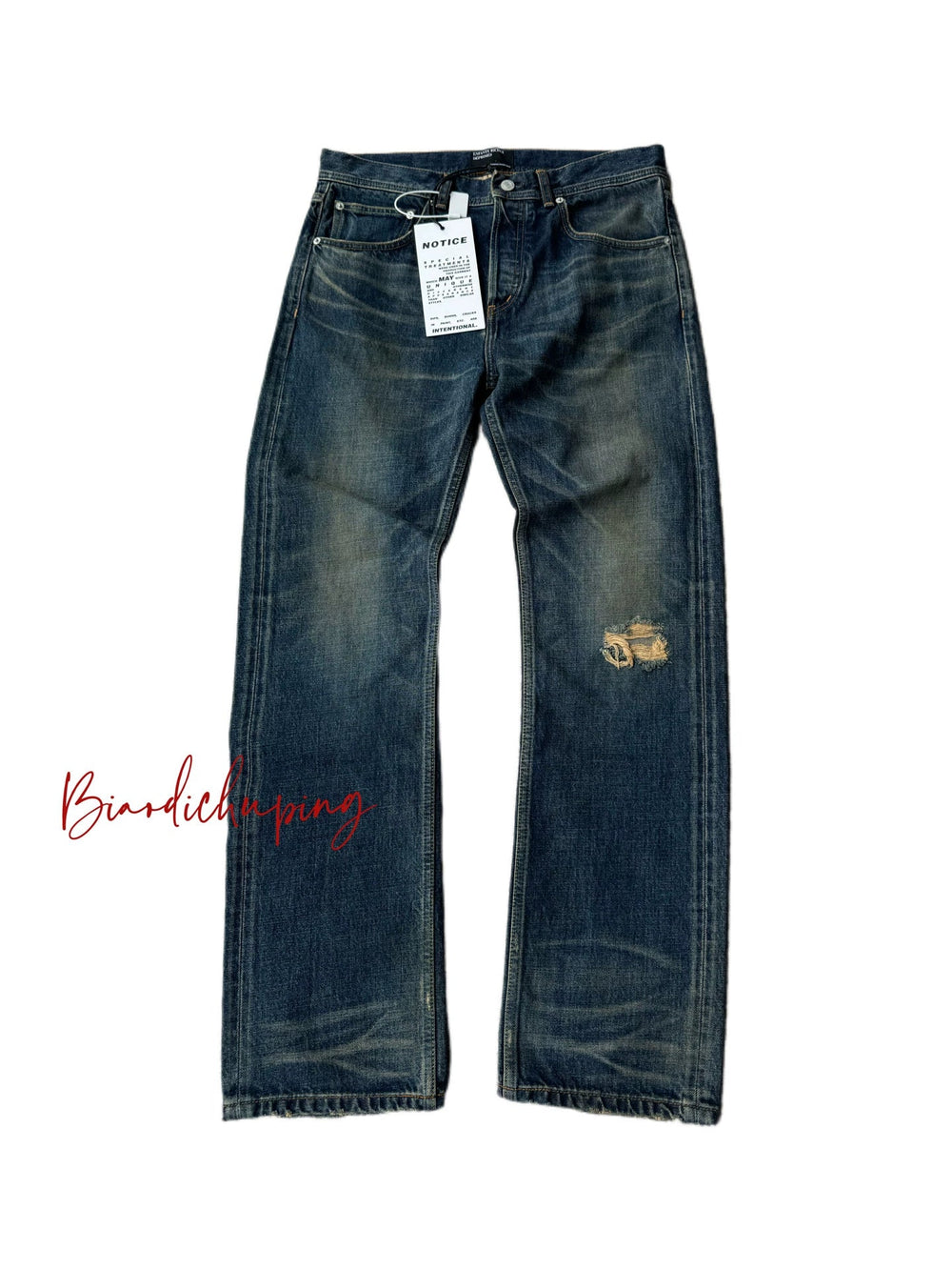 Cousin produces ERD melancholic rich second-generation washed distressed vintage blue straight leg jeans