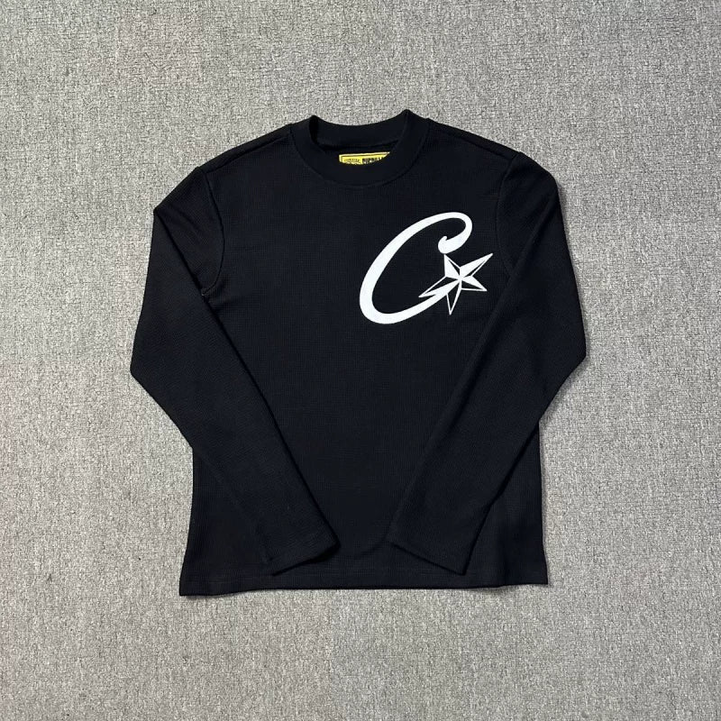 Corteiz Devil's Island Classic Pentagram Print Splicing Embroidered Alphabet Men's and Women's Base Shirt Long Sleeve T-shirt (5)