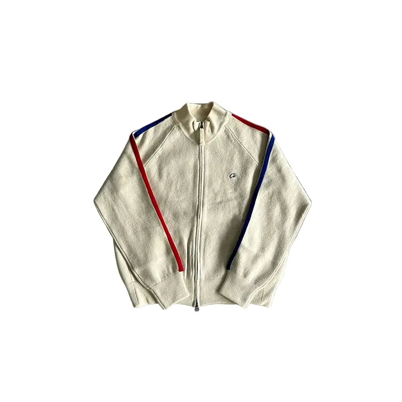Corteiz American Street Hip Hop Embroidered Alphabet Stand up Collar Pulley Cardigan Knitted Sweater Men's Trendy Brand Jacket (1)