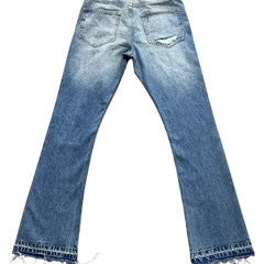 OC produces erd style blue burn damaged washed Vibe jeans for men, American high street ripped micro pull pants