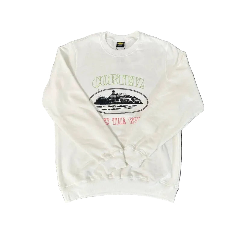 Corteiz "Rules The World" Island Logo Heavyweight Crewneck Sweatshirt - White