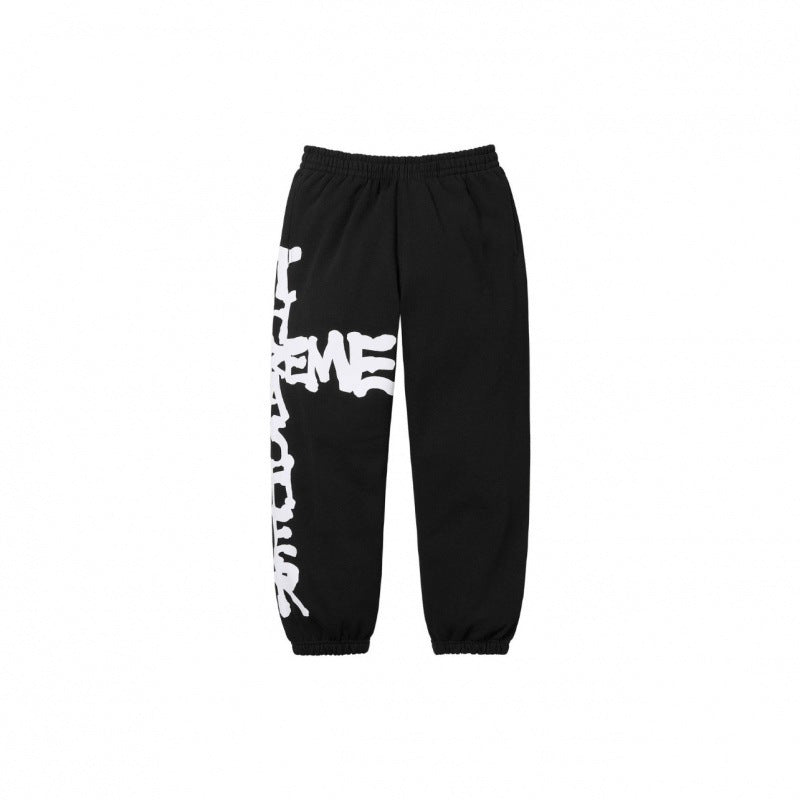 SUPREME Trendy SWEATPANTS Street Street Trendy Men's Loose Velvet Waist Pants Leg Tight Sports Pants Casual (18)