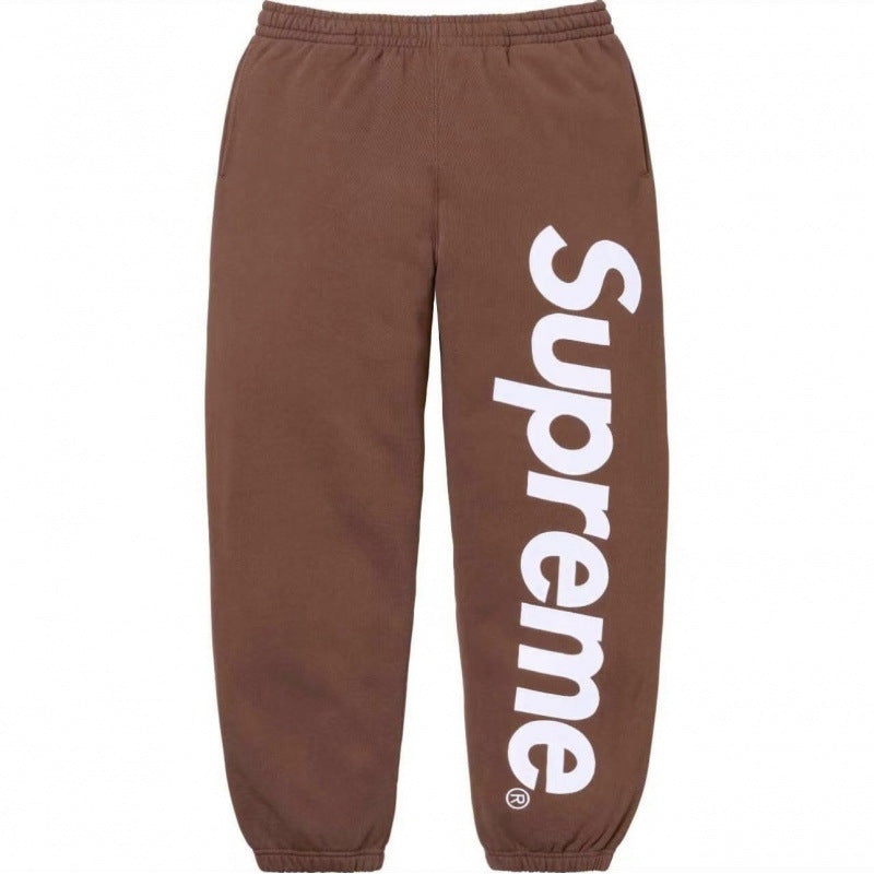 SUPREME Trendy SWEATPANTS Street Street Trendy Men's Loose Velvet Waist Pants Leg Tight Sports Pants Casual (6)