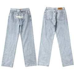 Corteiz Alcatraz Island Front Logo Heavyweight Denim Pants - Light Blue