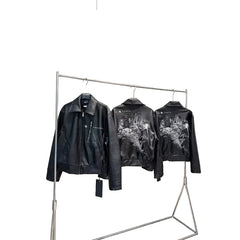 ERD melancholy rich second generation custom dyed PU lambskin loose silhouette short style big smoke embroidered leather jacket coat