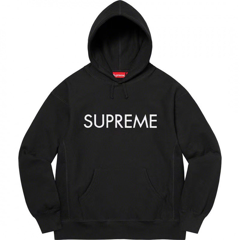 Supreme潮牌连帽卫衣男秋冬加绒宽松街头嘻哈外套纯色长袖套头衫 (20)