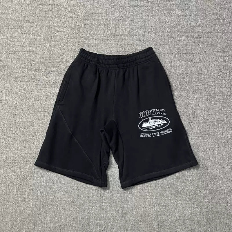 High version CORTEIZ Devil Island printed casual shorts, high street American sports loose men's and women's five quarter pants ins (29)