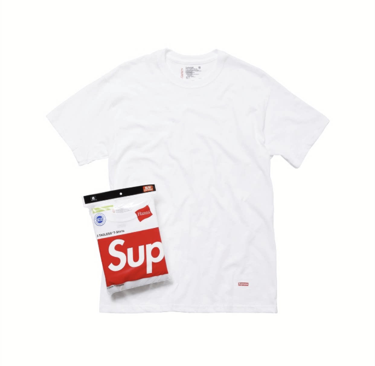 Official website genuine Supreme Tagless black and white solid color small logo layered bottom shirt with leaking edge short sleeved T-shirt (1)
