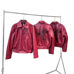ERD melancholy rich second generation custom dyed PU lambskin loose silhouette short style big smoke embroidered leather jacket coat